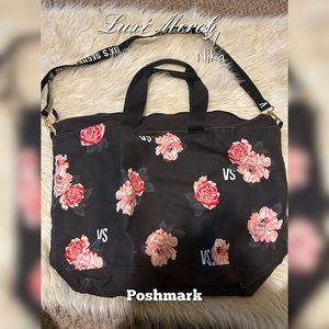 Victoria’s Secret Black with Pink Floral Duffle/Travel/Weekender Bag